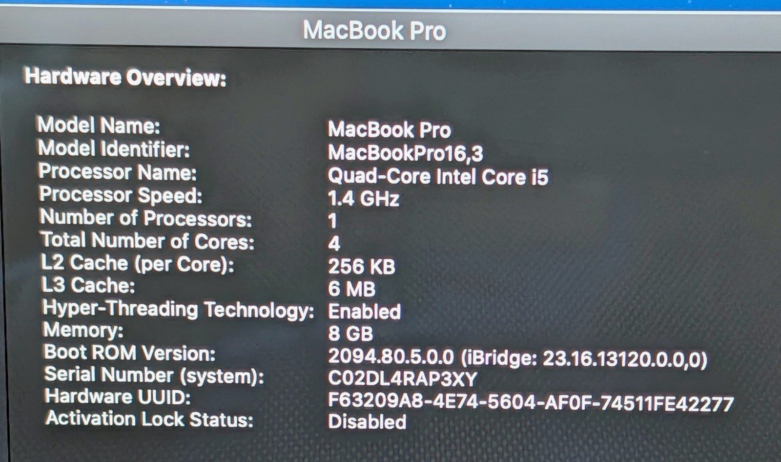 Apple MacBook Pro 2020 A2289 13.3″ Retina i5-8257U 1.4GHz 8GB 256GB Laptop