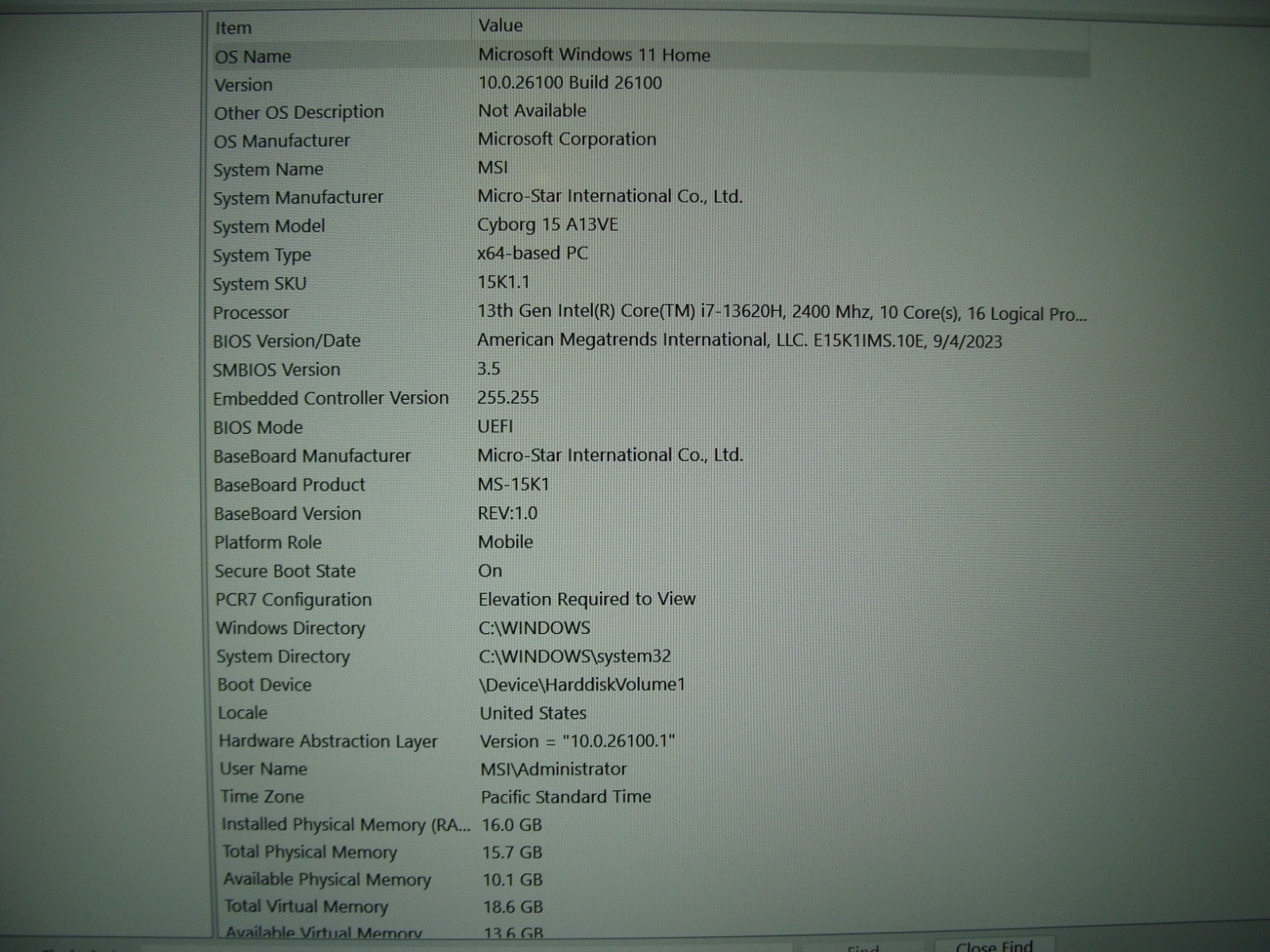 MSI Cyborg 15 A13 15.6” FHD 144hz i7-13620H 2.4GHz 16GB 512GB RTX4050 Batt 81%