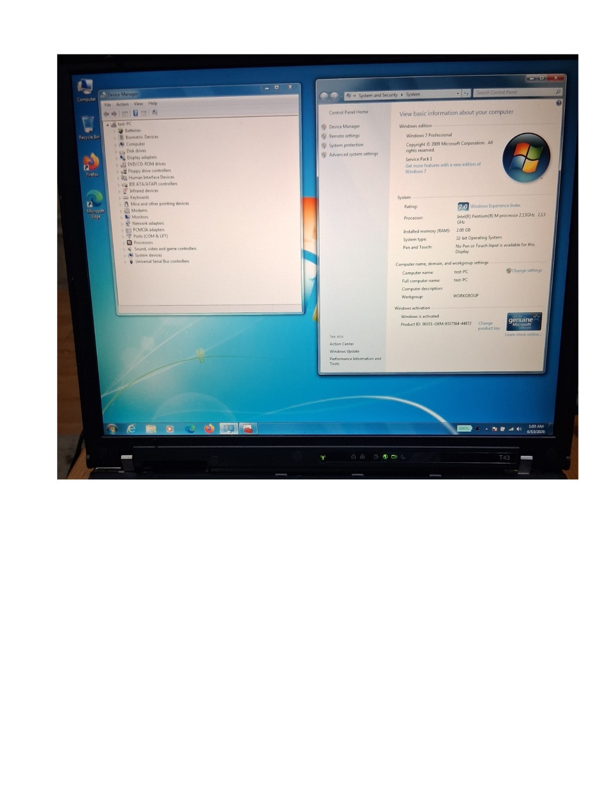 T43 IBM Thinkpad Laptop , Very Clean, 100% Tested. ATI Graphics, 15-in SXGA
