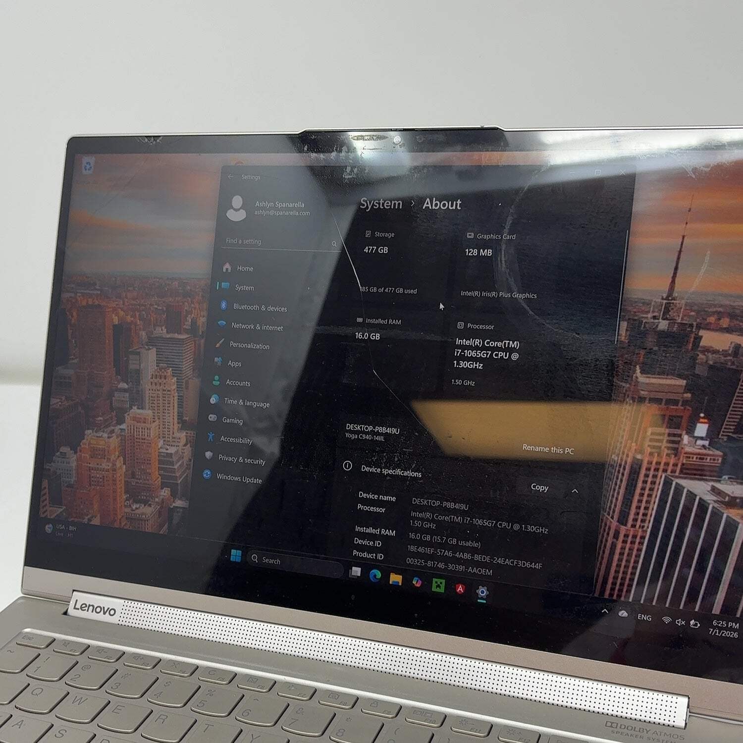 Lenovo Yoga C940 13abr8 14″ i7-1065G7 1.5GHz 16GB RAM 512GB SSD