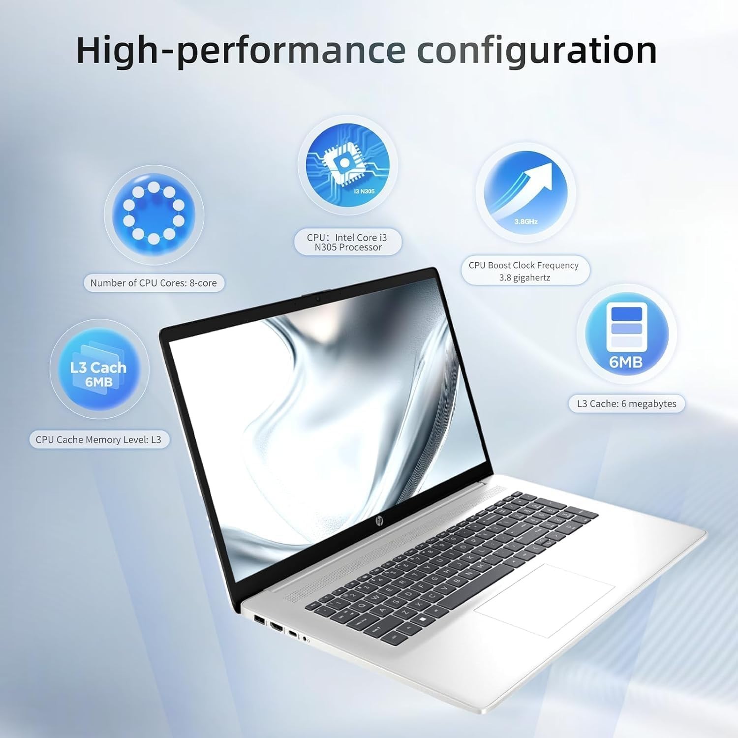 HP 17.3″ HD Laptop Intel Core i3-1125G4 8GB Memory 256GB SSD 17-cn0003dx