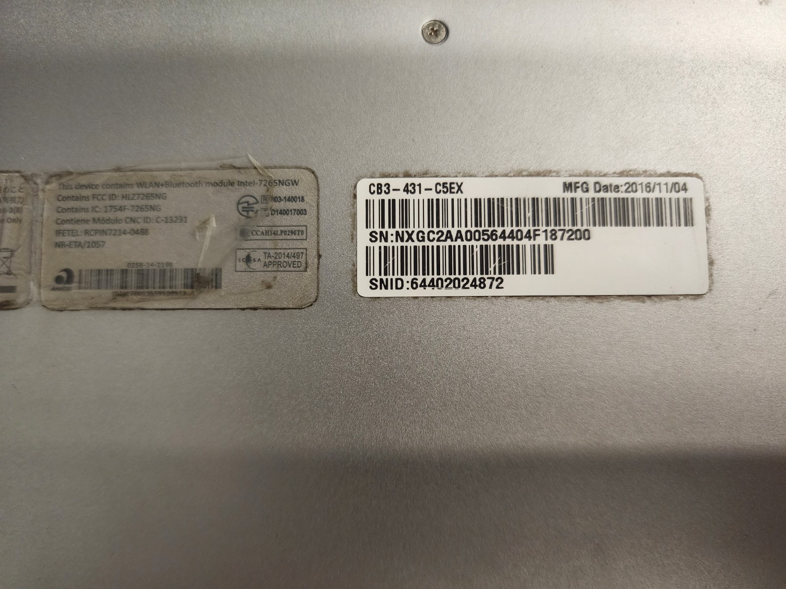 Acer Chromebook 14 N16P1 _ Celeron N3160 @ 1.6 _ 4GB / 32GB _ ChromeOS _ No AC