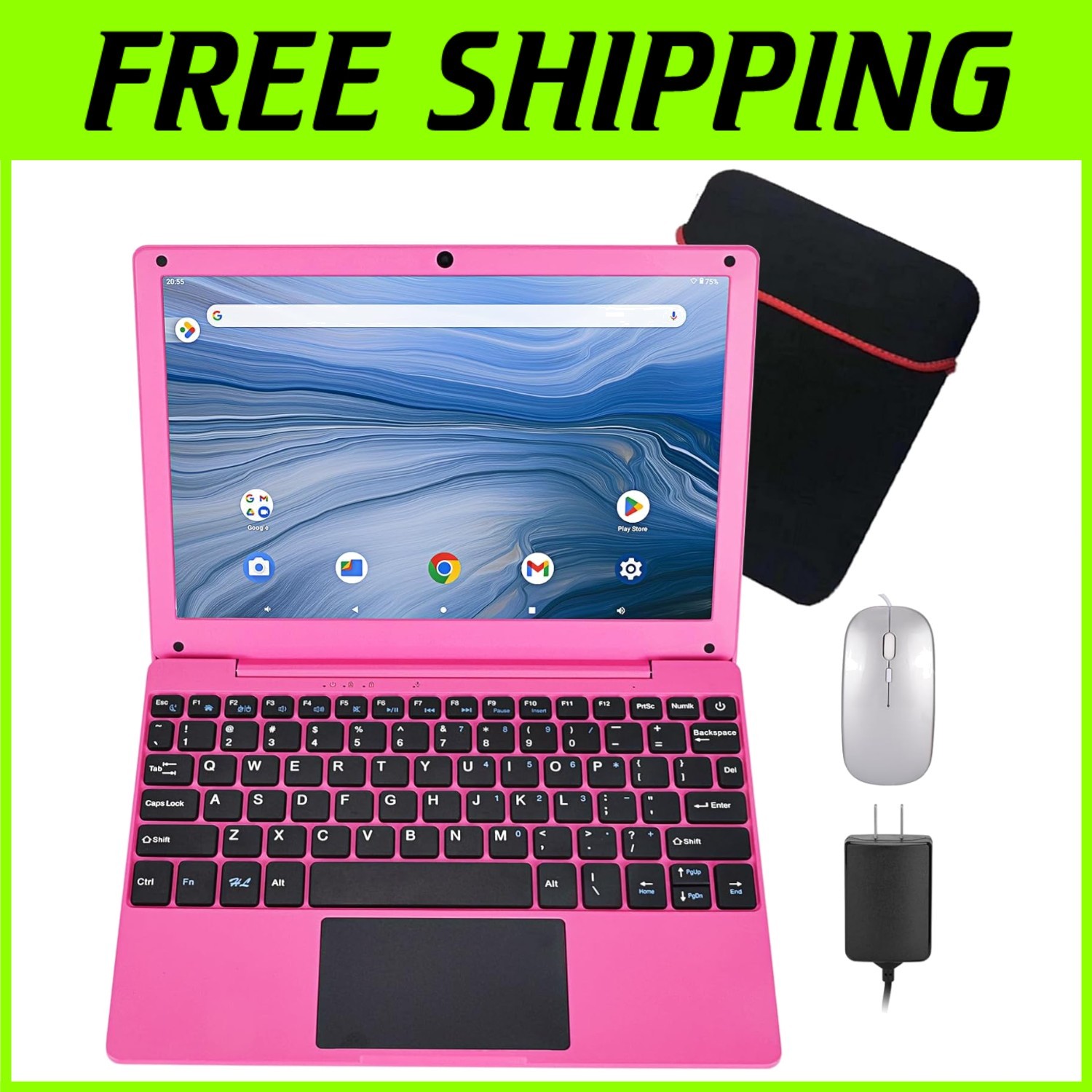 Quad-Core 10.1″ Android Laptop, 2GB RAM, 64GB Storage – Pink**