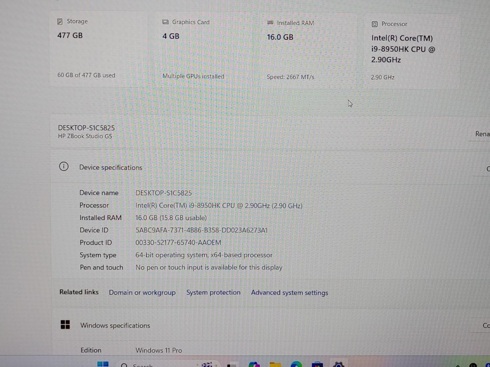 HP ZBook Studio G5 15.6″ i9-8950HK 16GB 512GB Win11Pro QuadroP2000 *NO A/C*READ*