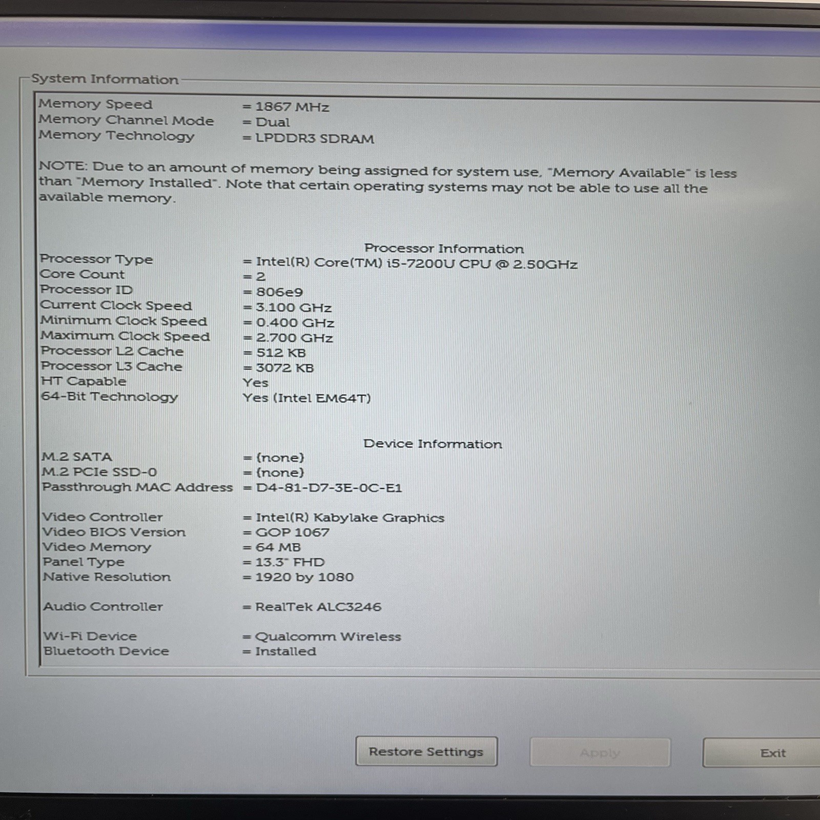 Dell XPS 13 9360 13.3″ i5-7200U 2.50 GHz 4 GB RAM No SSD/OS/AC/Battery