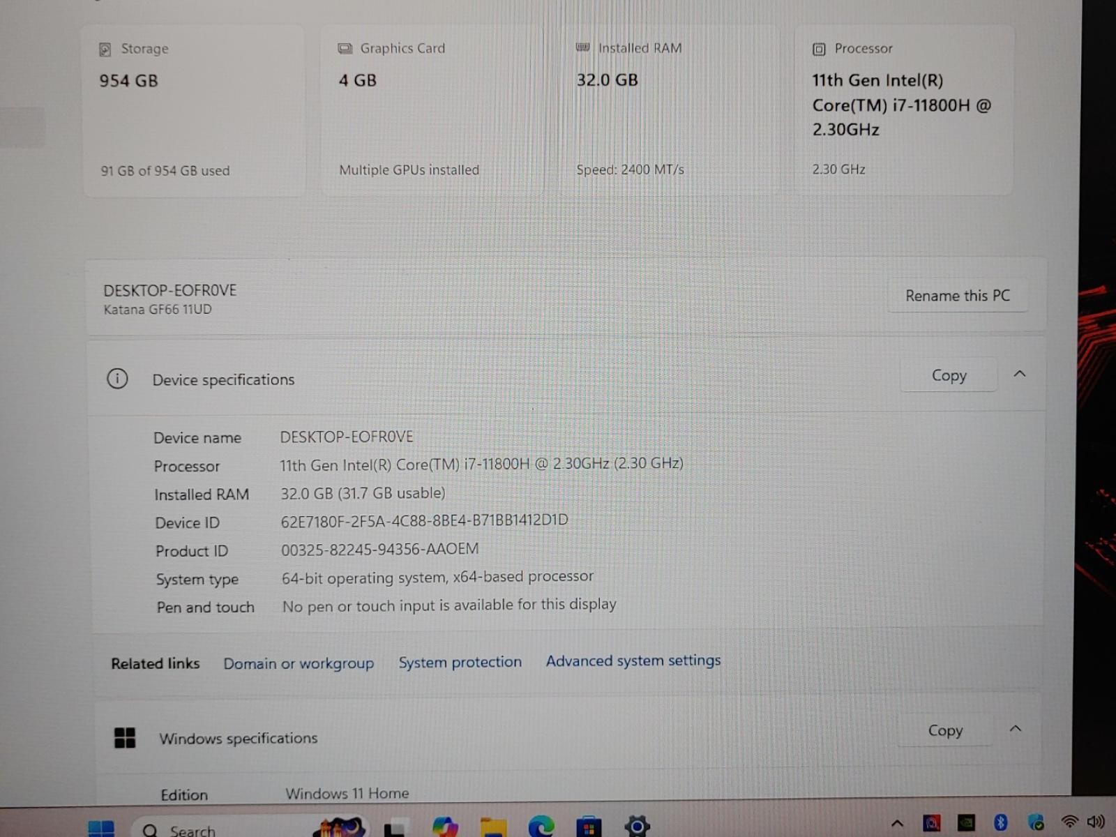 MSI Katana GF66 11UD 15.6″ i7-11800H 32GB 1TB SSD RTX 3050 Ti Win11 *NO AC**READ