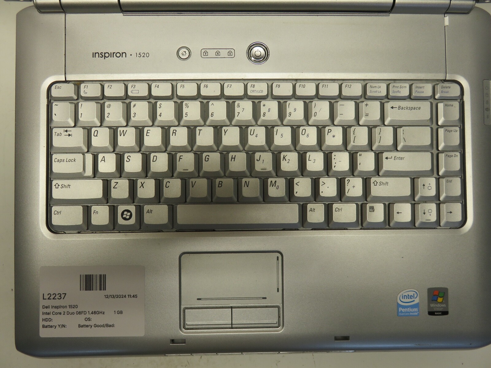 Dell Inspiron 1520 Intel Core 2 Duo 06FD 1.46GHz 1 GB NO HDD No Batt