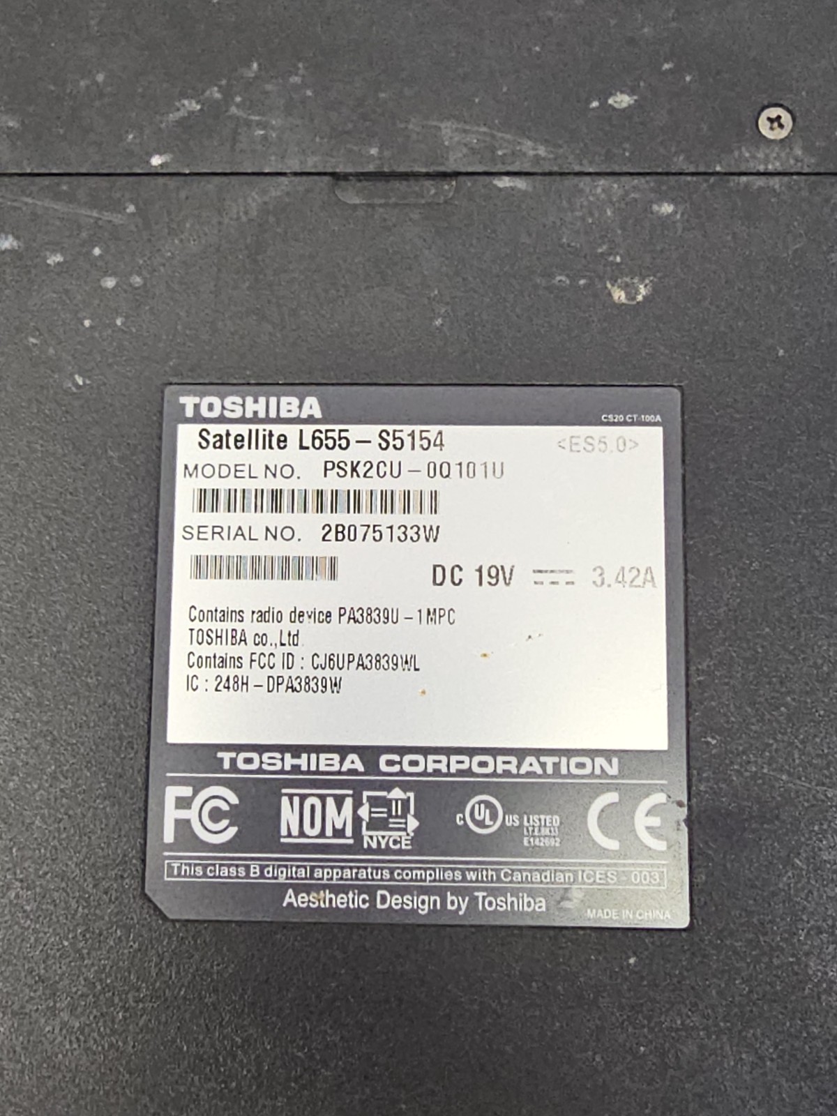 Toshiba Satellite L655-S5154 Laptop – Intel Pentium – 4GB RAM – Parts – Read