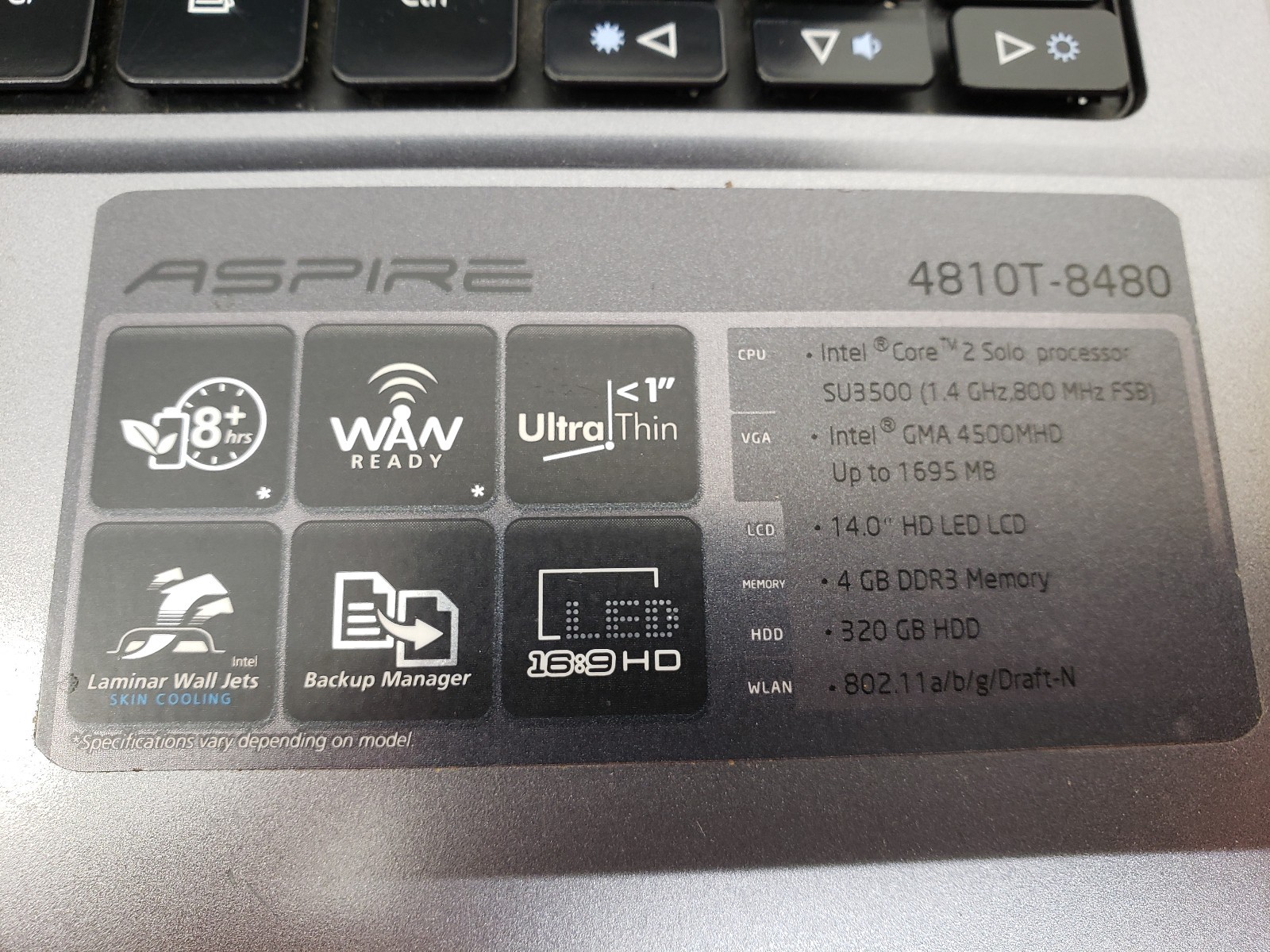 Acer Aspire 4810T-8480 14″ – Intel Core 2 U3500 @ 1.40GHz – TESTED – WORKING