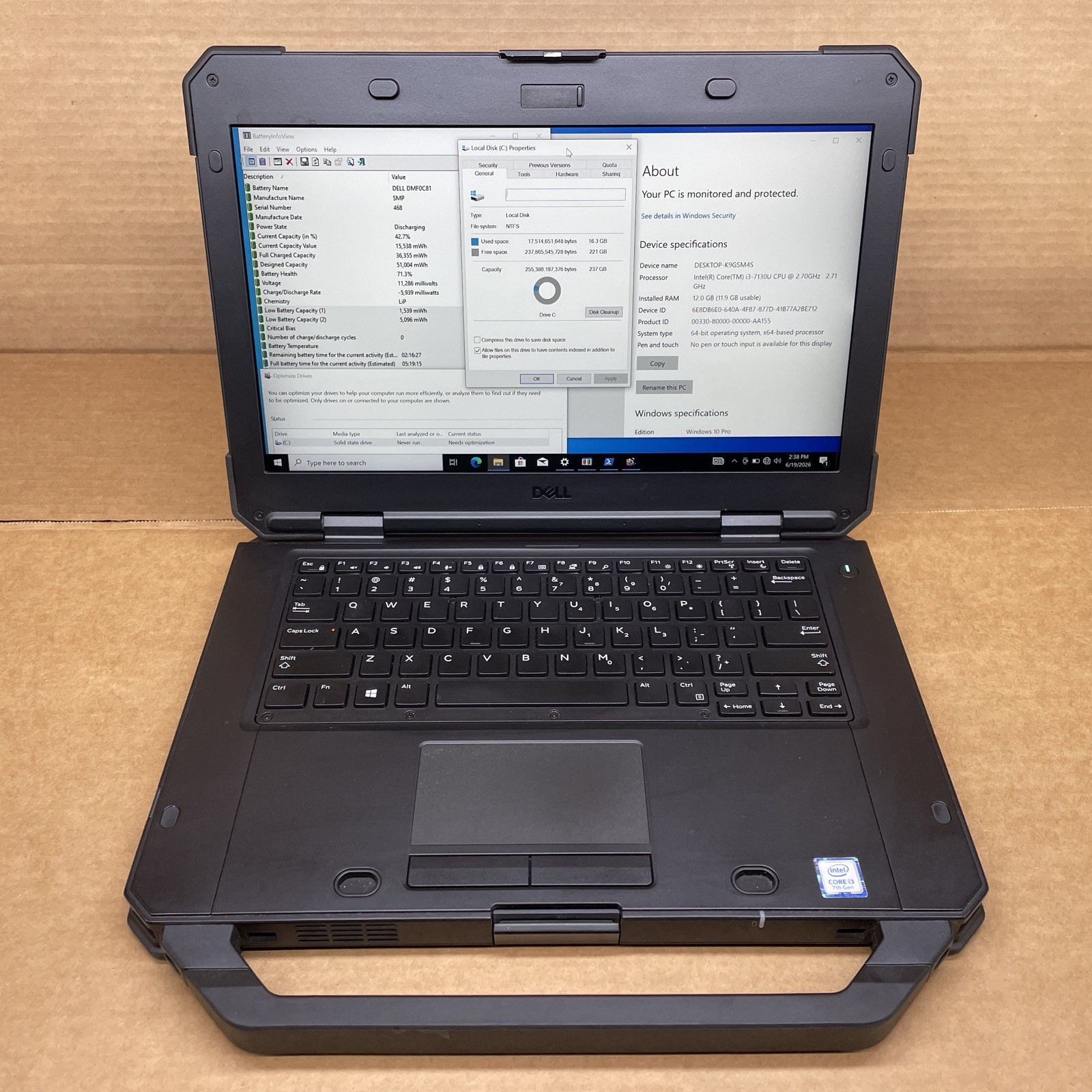 Dell Latitude 5420 Rugged Intel Core i3-7130U@2.70GHz 8GB RAM 256GB SSD W10P