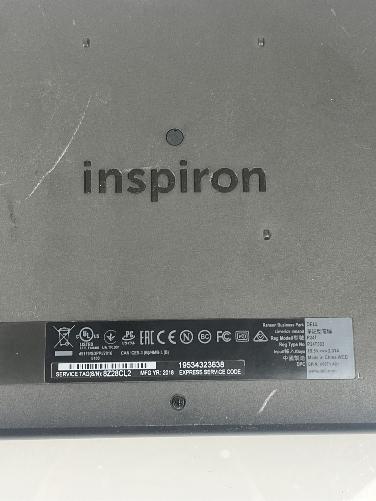 Dell Inspiron P24T, Intel Celeron @ 1.60 GHZ, 30GB HDD Used Untested