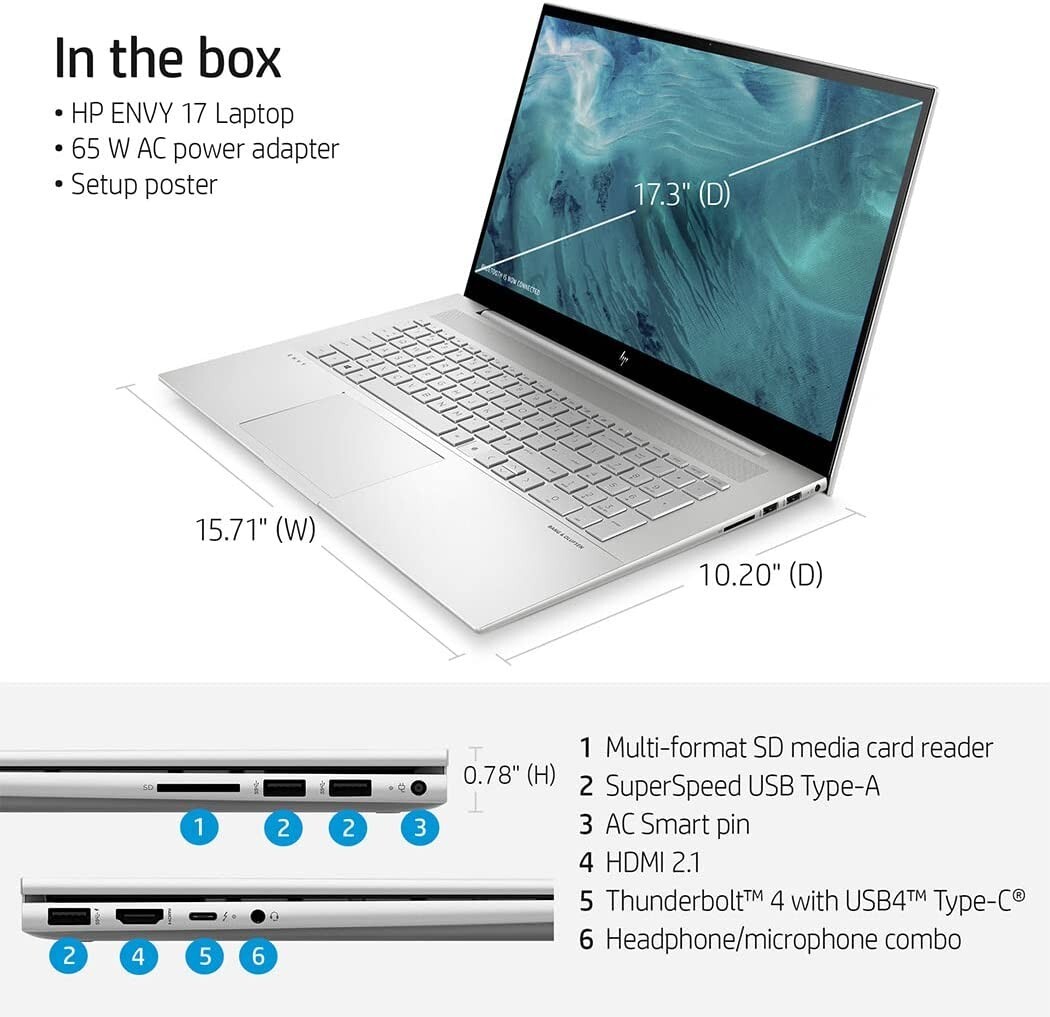 HP Envy 17T GAMING/VIDEO-ED 12thGen Intel i7-1255U 10 Core 2TB +64GB 5Ghz W11PRO