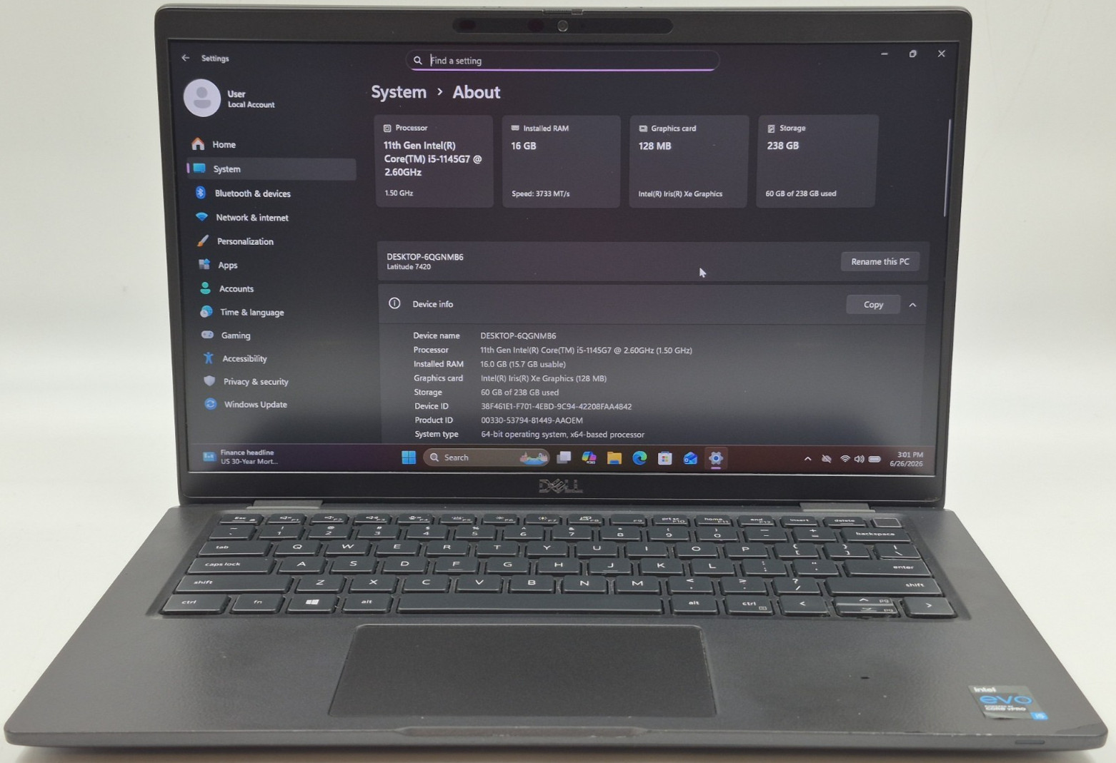 Dell Latitude 7420 Laptop i5-1145G7 2.60GHz 16GB RAM 256GB NVMe SSD W11P