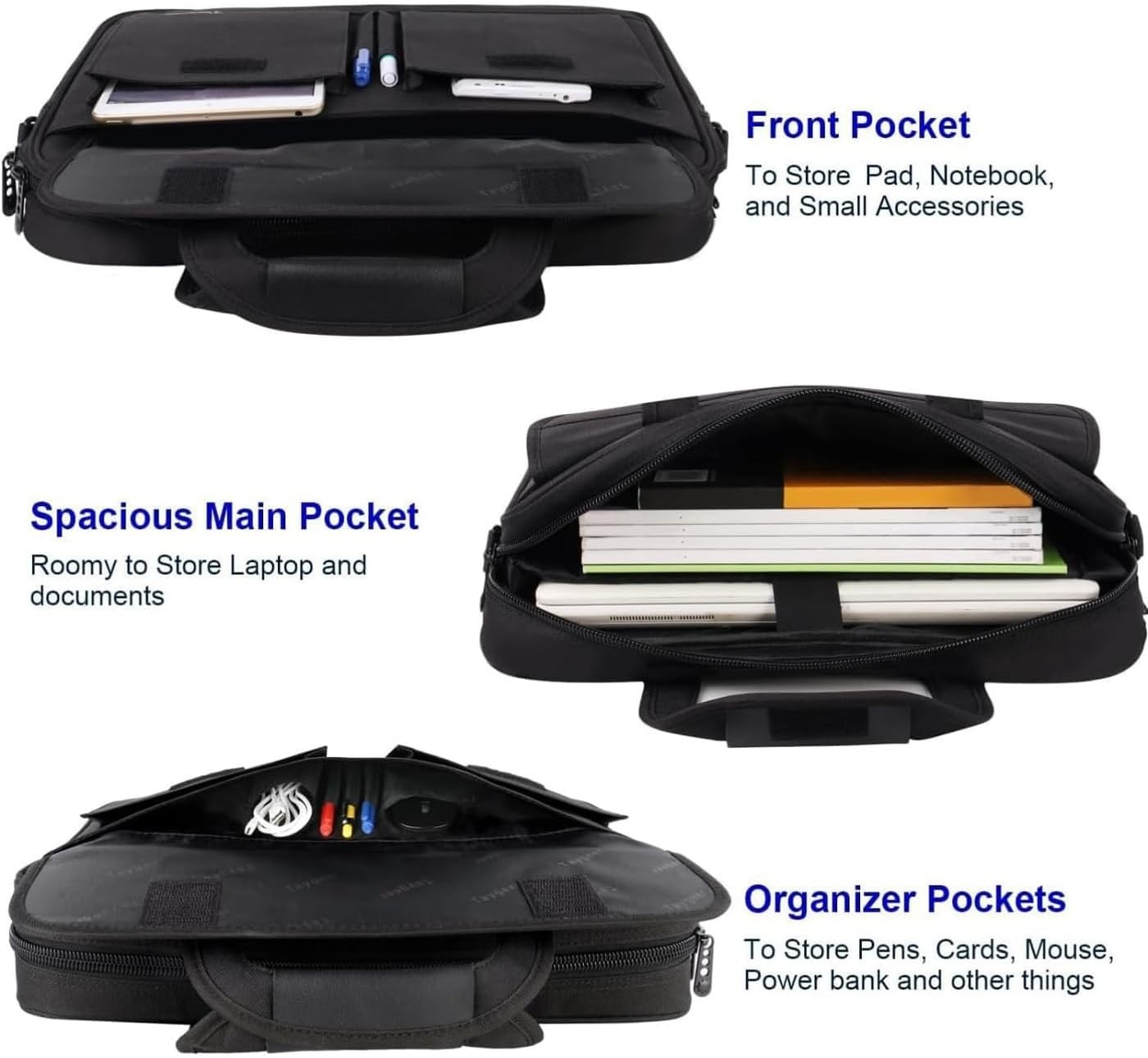 Sleeve for 15.6 Inch Laptop, Water Resistant Messenger Bag with Strap, Black