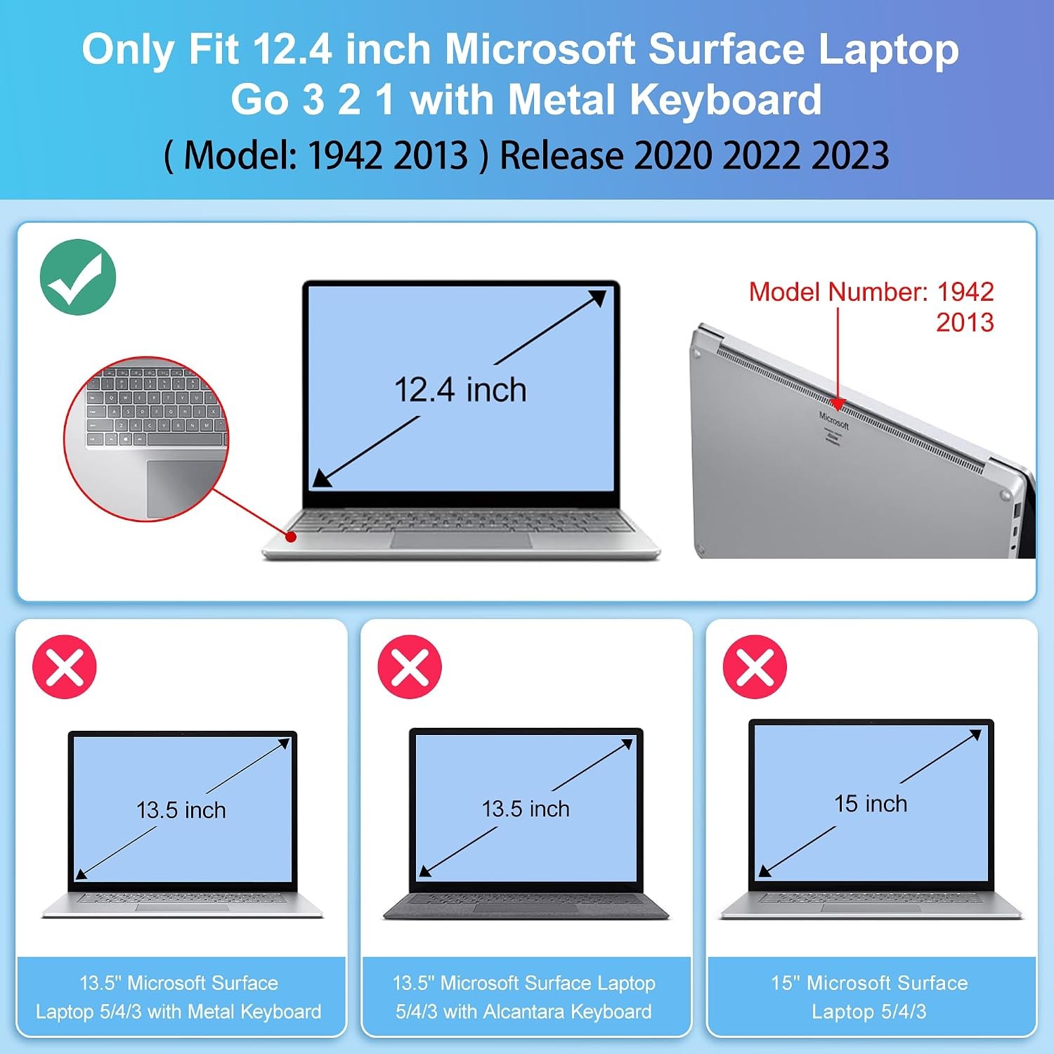 Compatible with Microsoft Surface Laptop Go 3 Go 2 Go 1 12.4 Inch Plastic Case