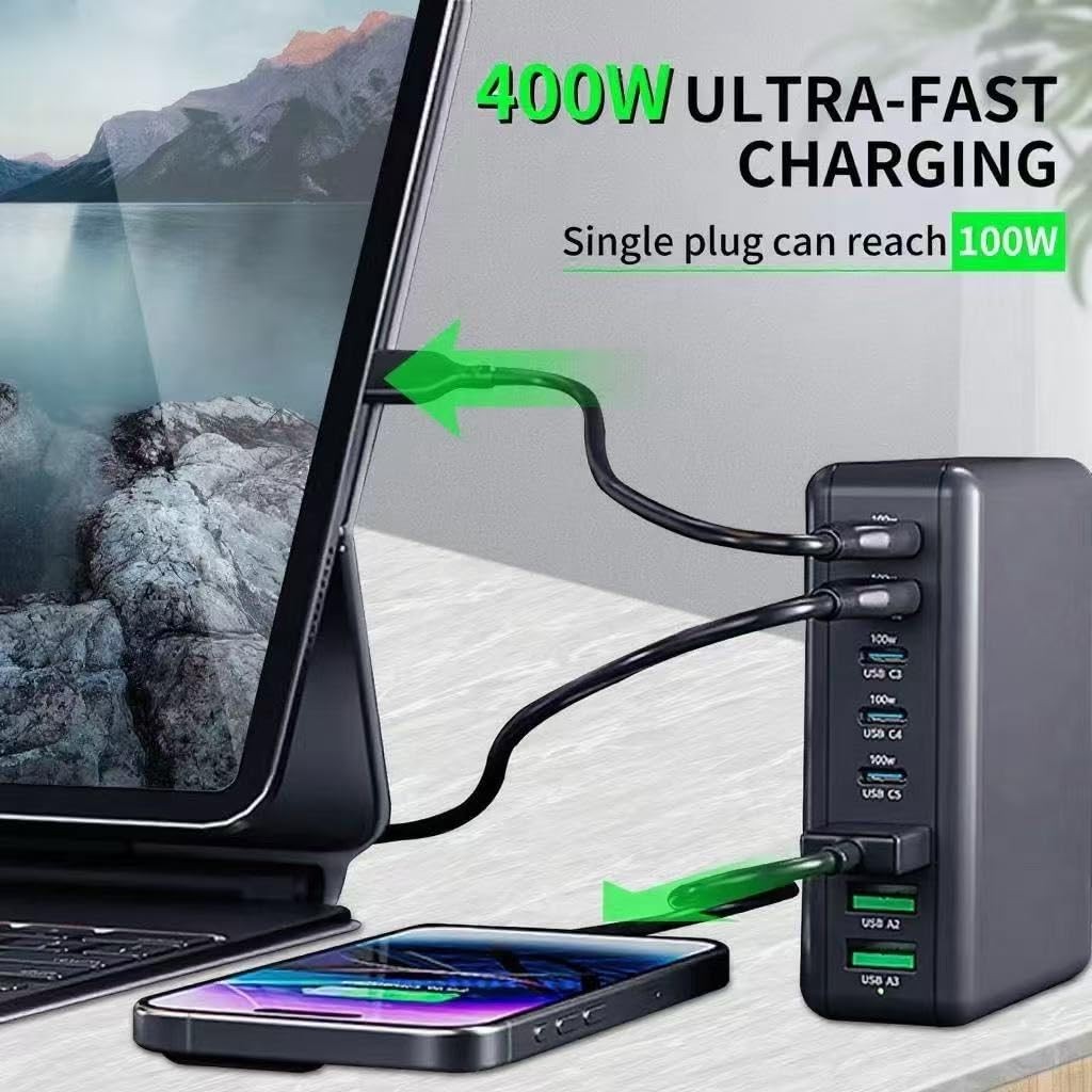 400W USB C Charger Block 8-Port GaN III Fast Charging Station + iWatch Wireless
