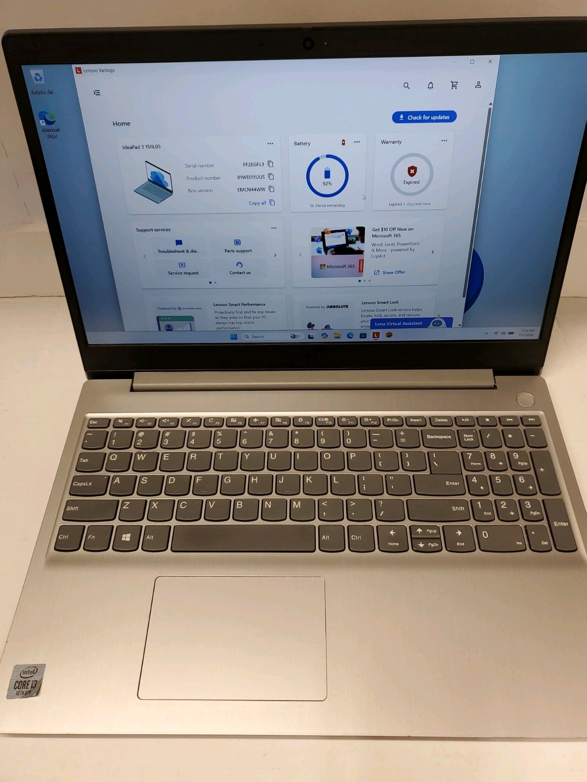 Lenovo IdeaPad 3 15IIL05 Laptop I3-1005G1, 8GB RAM, 256GB NVMe, Windows 11 Home