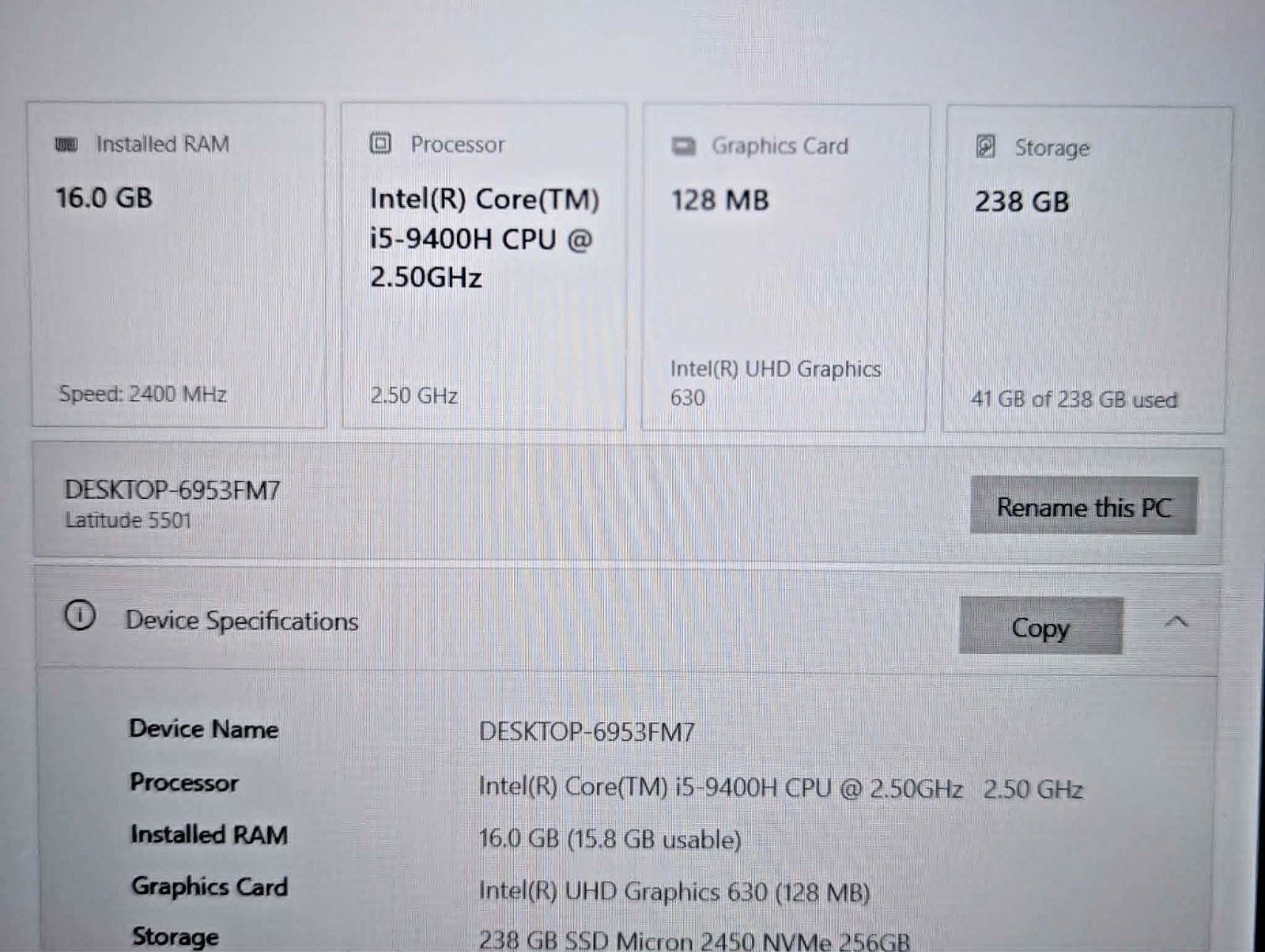 Dell Latitude 5501 Laptop i5 16GB RAM 256GB SSD – Works Plugged In