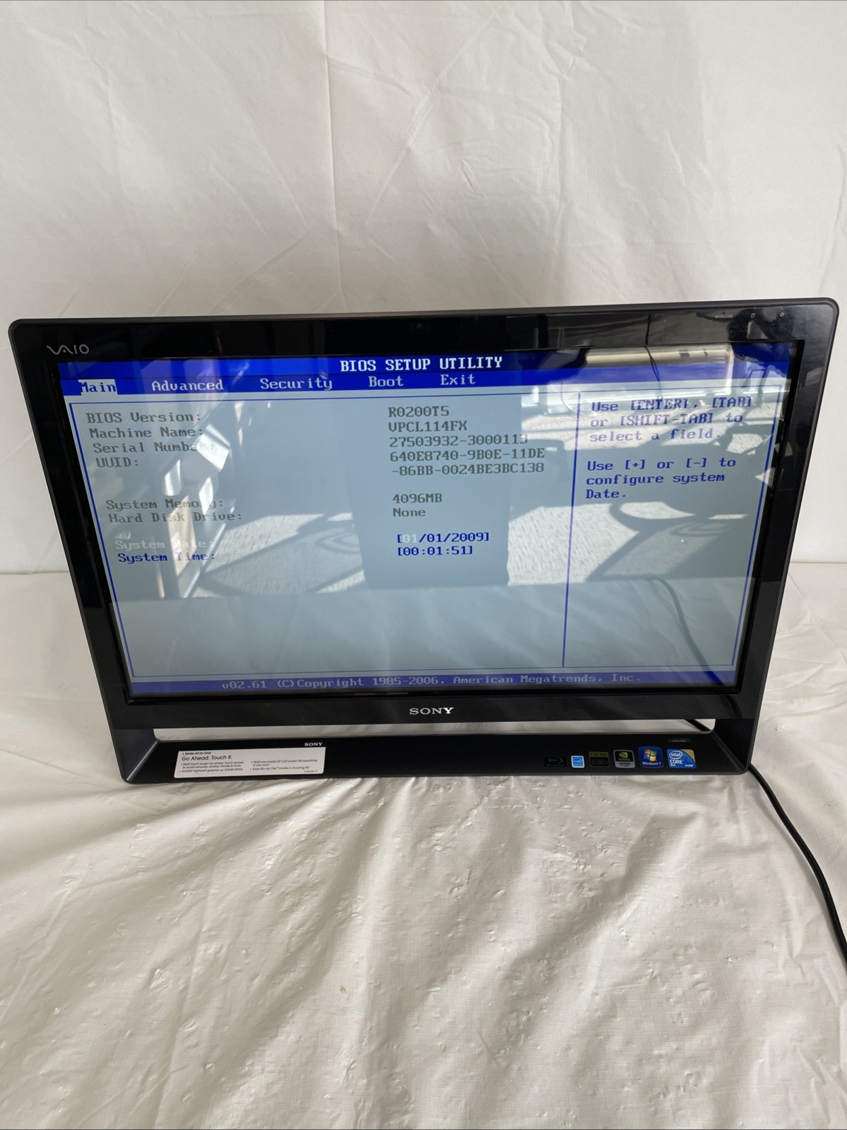 Sony VAIO VPCL114FX 24” All-In-One PC | Core 2 Duo | 4GB | Bad CD Drive | NO HDD