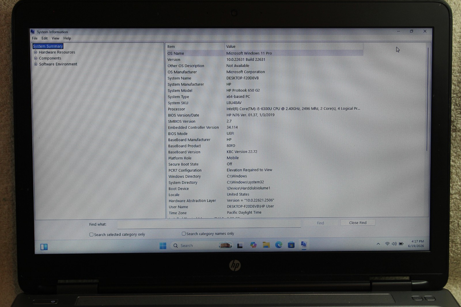 HP ProBook 650 G2-Core i5 6200u@2.30GHz-8GB-256GB SSD-Win 11-WebCam-Read All