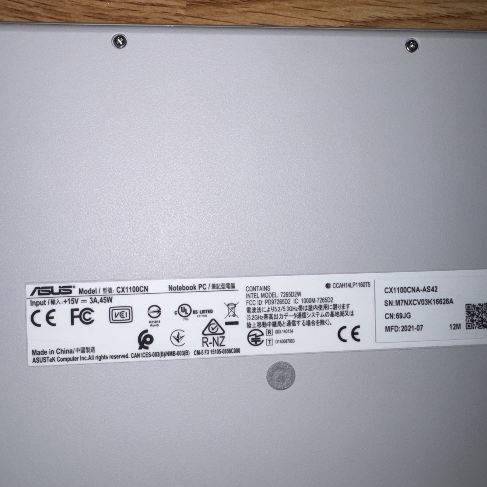 ASUS LAPTOP – CX1100CN – CHROMEBOOK