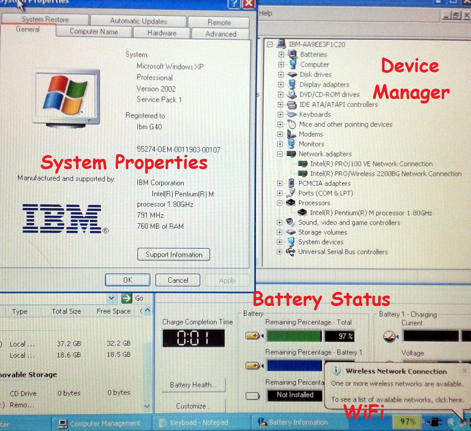 IBM ThinkPad R50e Pentium 1.8GHz 768MB 60GB Parallel [no t t60 r61 t42 r] Win-xp