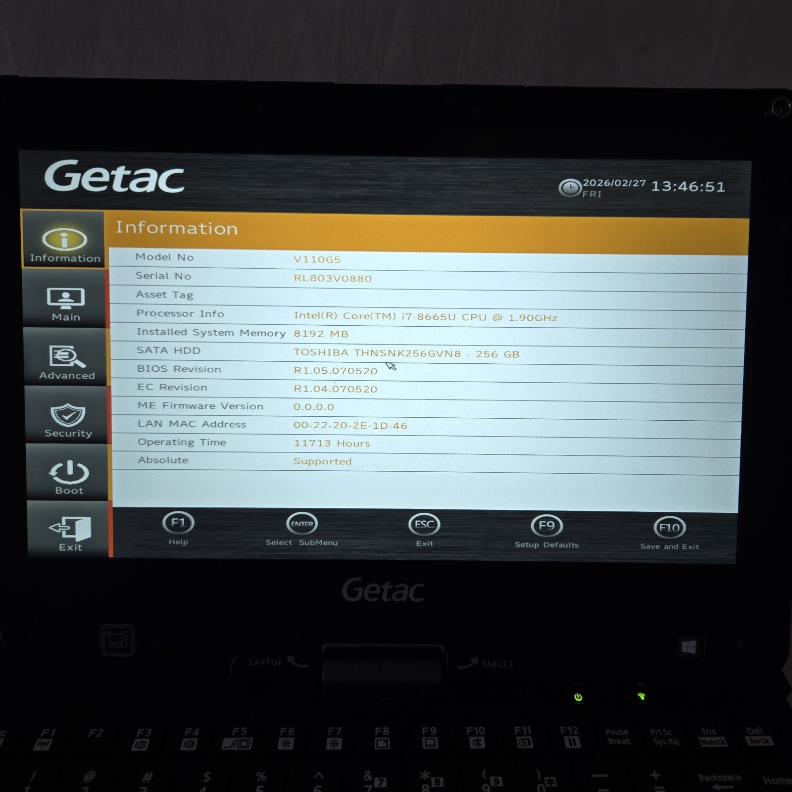 Getac V110 G5 Rugged Toughbook i7-8665U 256GB SSD 8GB Win11 4G – GPS — Grade C