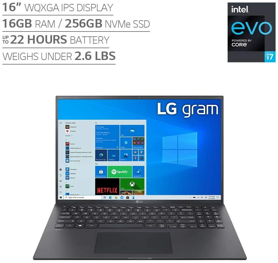 LG gram 16″ Laptop, Intel 11th i7, 16GB RAM, 256GB SSD