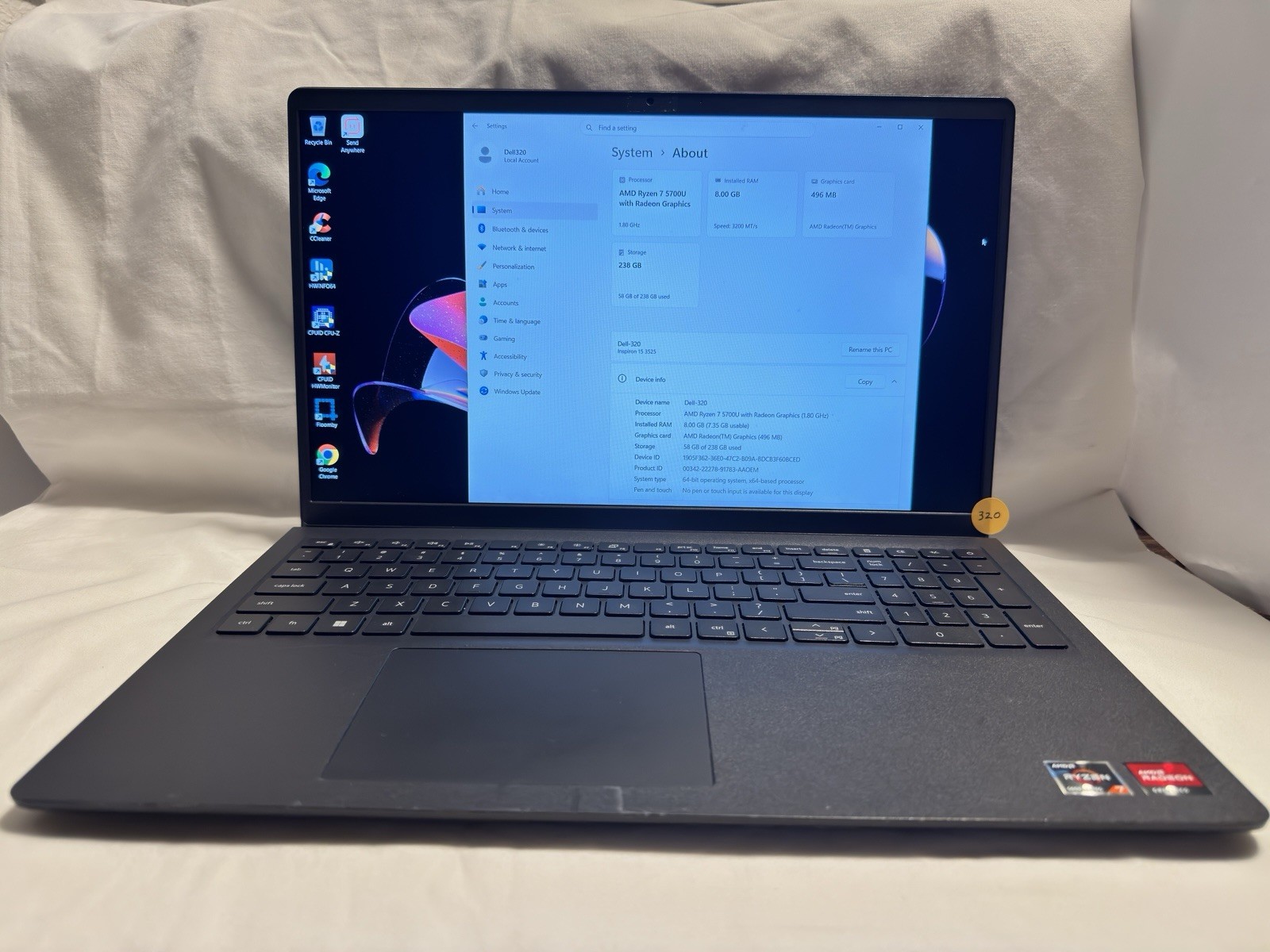 Dell Inspiron 15 3525 15.6″ Ryzen 7 5700U 8GB 256GB SSD Win 11 Home Black
