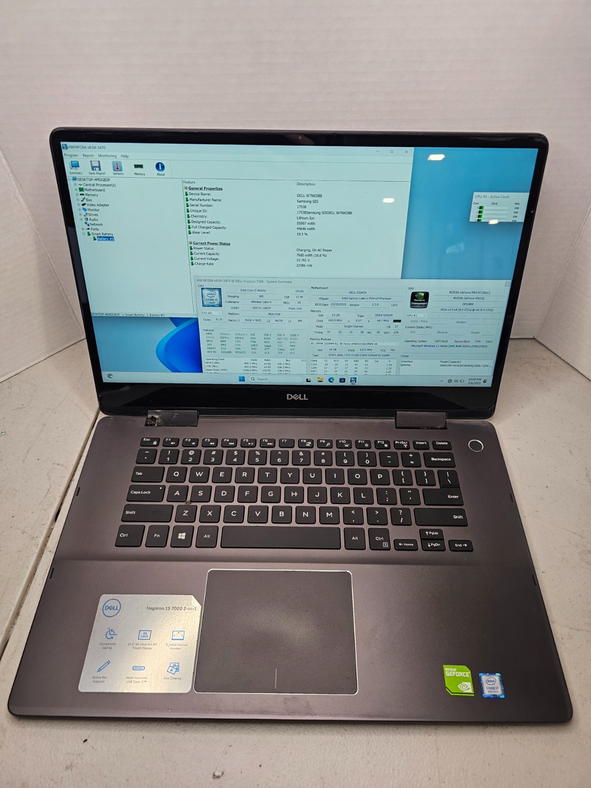 Dell Inspiron 7586 i7-8565U 16GB RAM 256GB SSD Win 11 *READ* NO AC #04