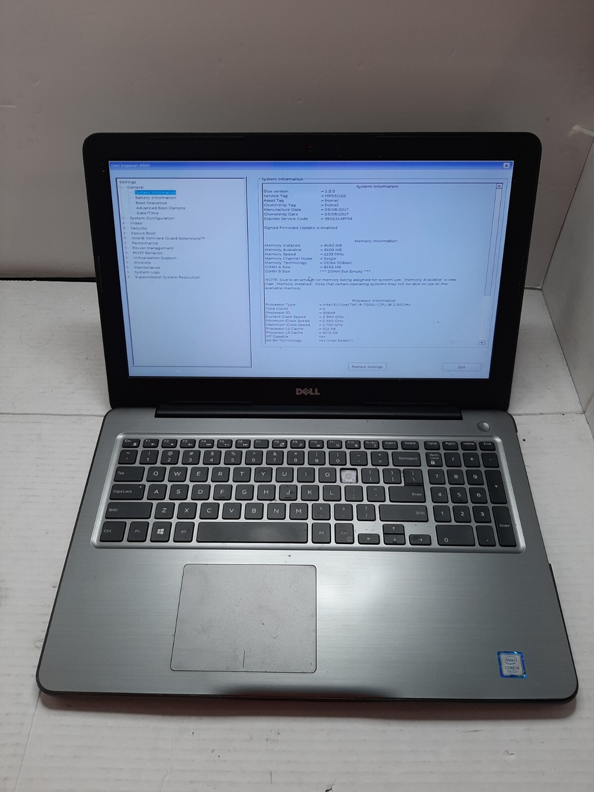 Dell Inspiron 5567 15.6″ Laptop i5-7200U 8GB RAM NO SSD/OS. #97