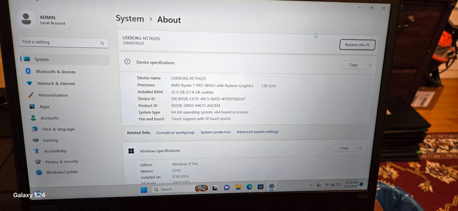 Lenovo ThinkPad P14s Gen 2 Ryzen 7 PRO 5850U 32GB 1TB NVMe WIN 11 P