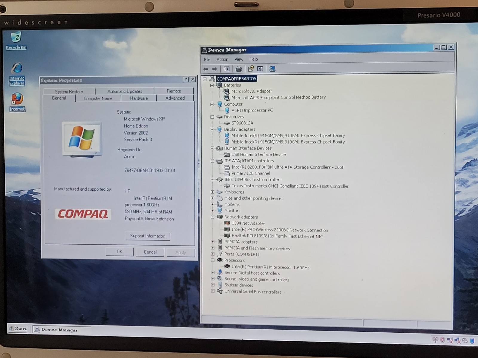 Compaq Presario V4000 Windows XP Laptop w/charger & battery (Read, No AC Cord)