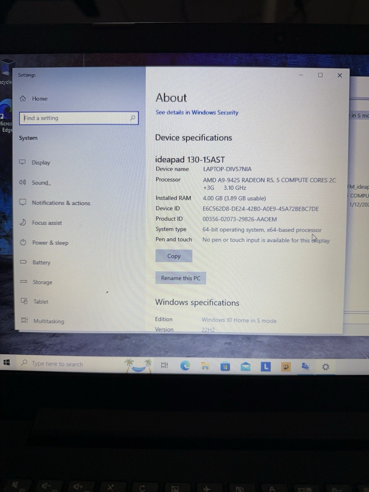 Lenovo IdeaPad 130-15AST 15.6 inch (128GB,AMD A9-9425, 4GB) Laptop – Black