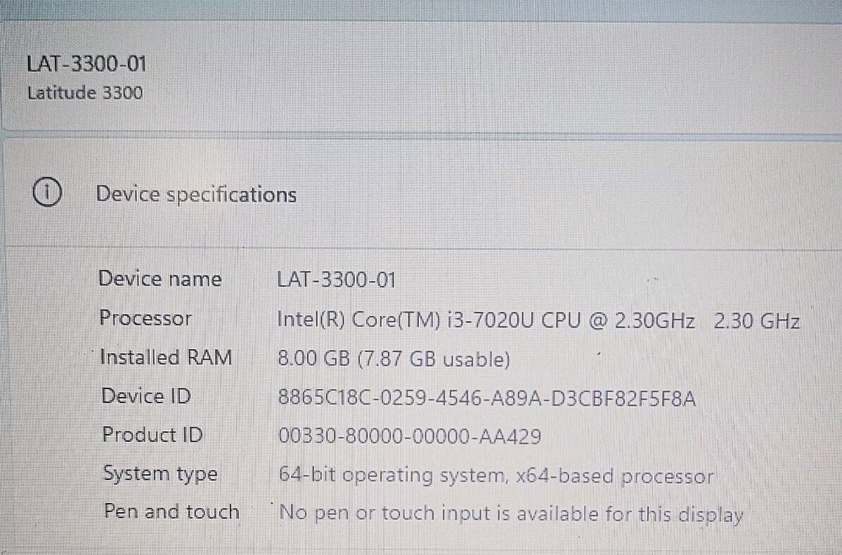 DELL Latitude 3300 13.3″ Core i3 7th Gen 16GB RAM 256GB SSD Windows 11 Pro