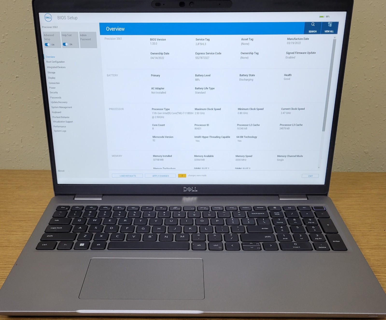 Dell Precision 3571 i7-11850H 2.50GHz 16GB 256GB NVIDIA T600 No OS