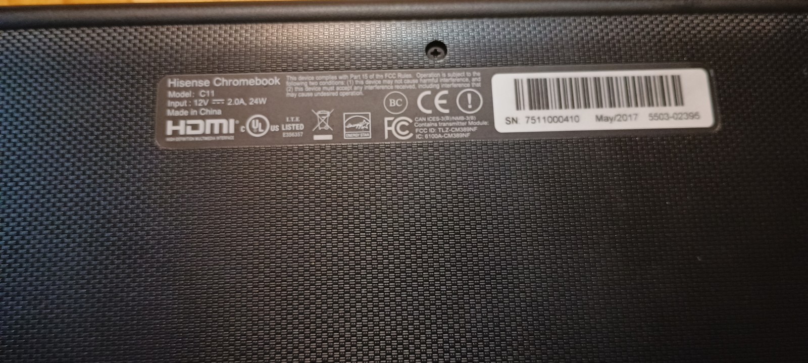 Hisense C11 Chromebook (11.6″), manufactured in May 2017