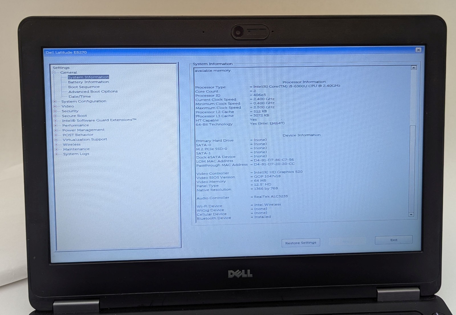 Incomplete Dell Latitude E5270 12.5″ Laptop Intel Core i5-6300U 2.40GHz 8GB RAM