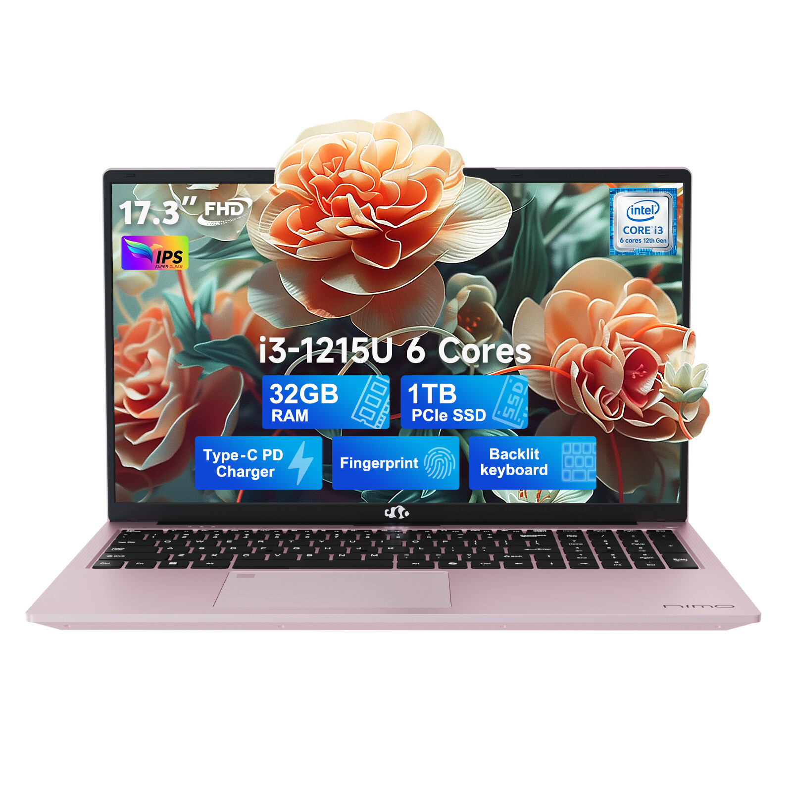 NIMO 17.3 IPS FHD Laptop Computer, Intel 6 Core i3-1215U, 32GB RAM, 1TB SSD