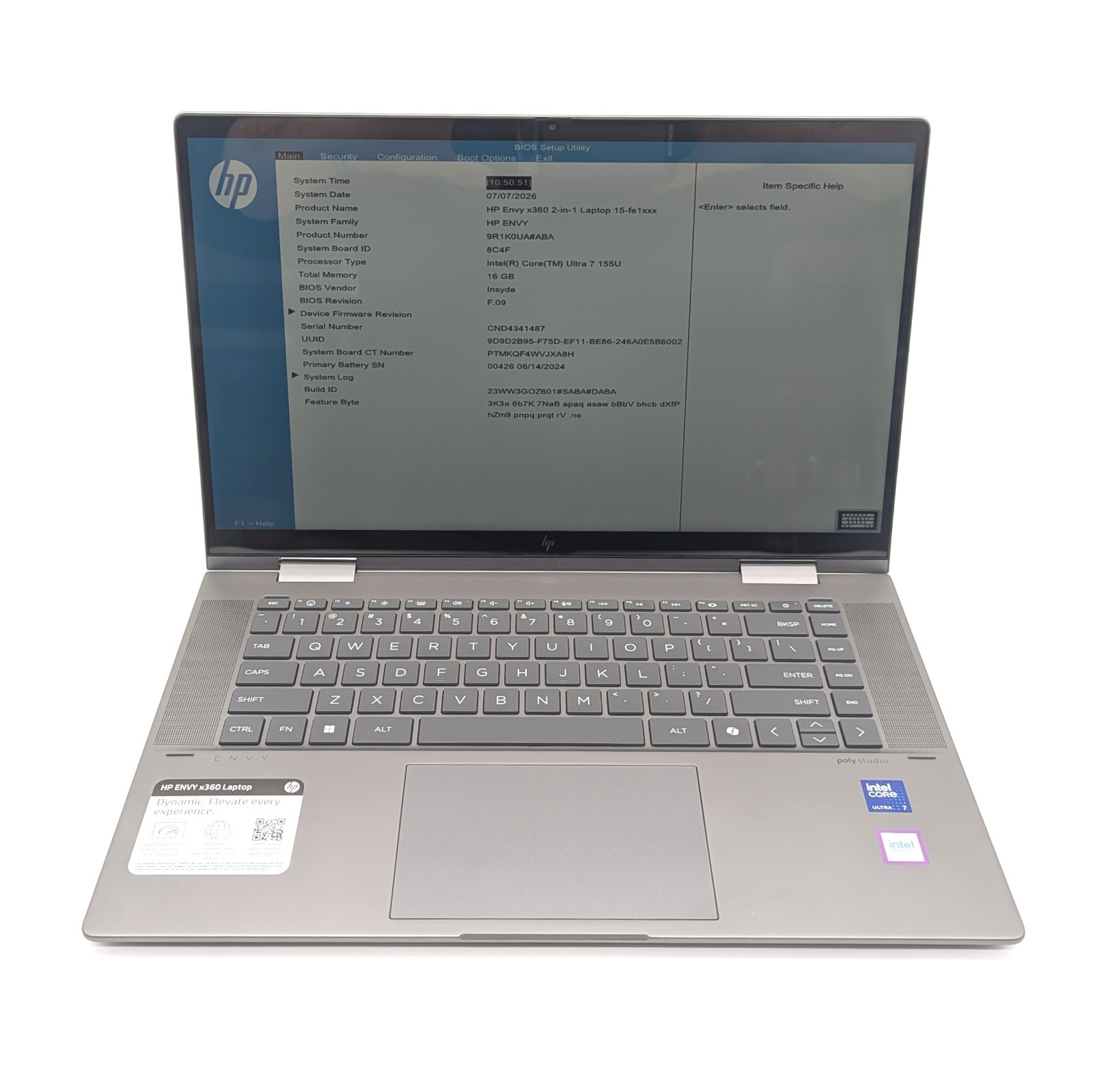 HP Envy x360 15-fe1082wm -Intel Core Ultra 7 155U 16GB DDR5 512GB SSD Win 11 Pro