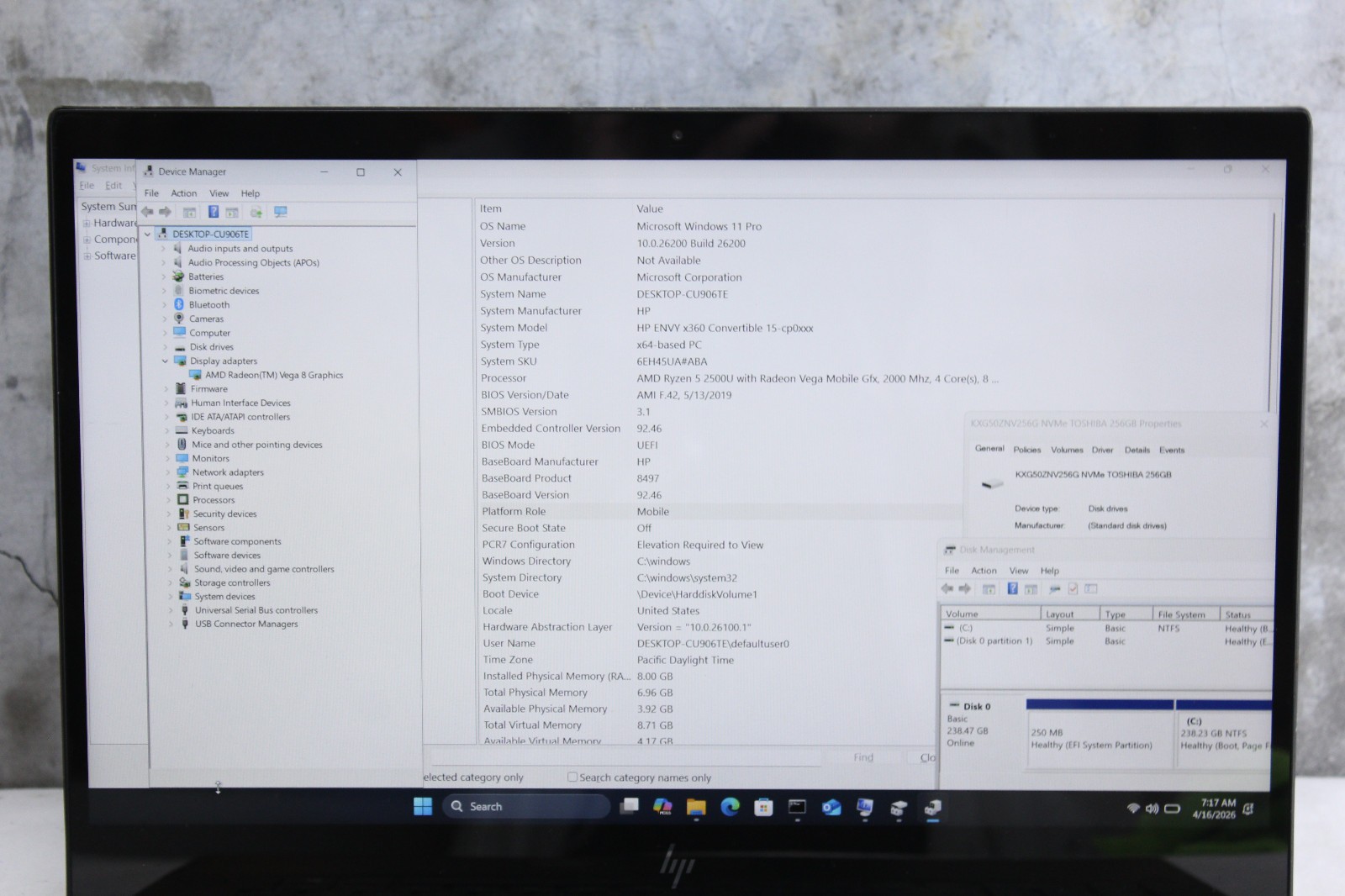 HP Envy 15-cp0053cl | Grade C, Read! | Ryzen 5 2500U, 8GB Ram, 256GB NVMe, W11P