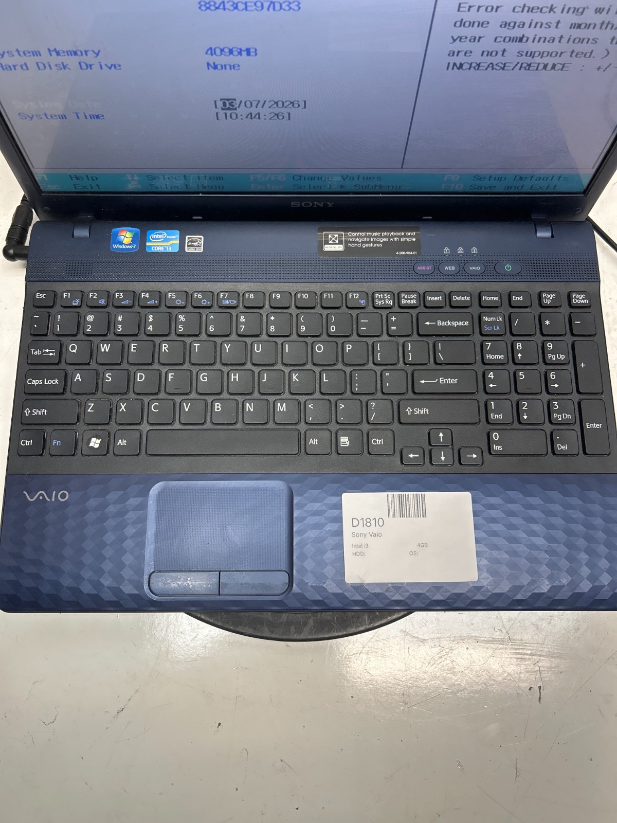 Sony Vaio VPCEH12FX Intel i3 4GB NO HDD NO BAT