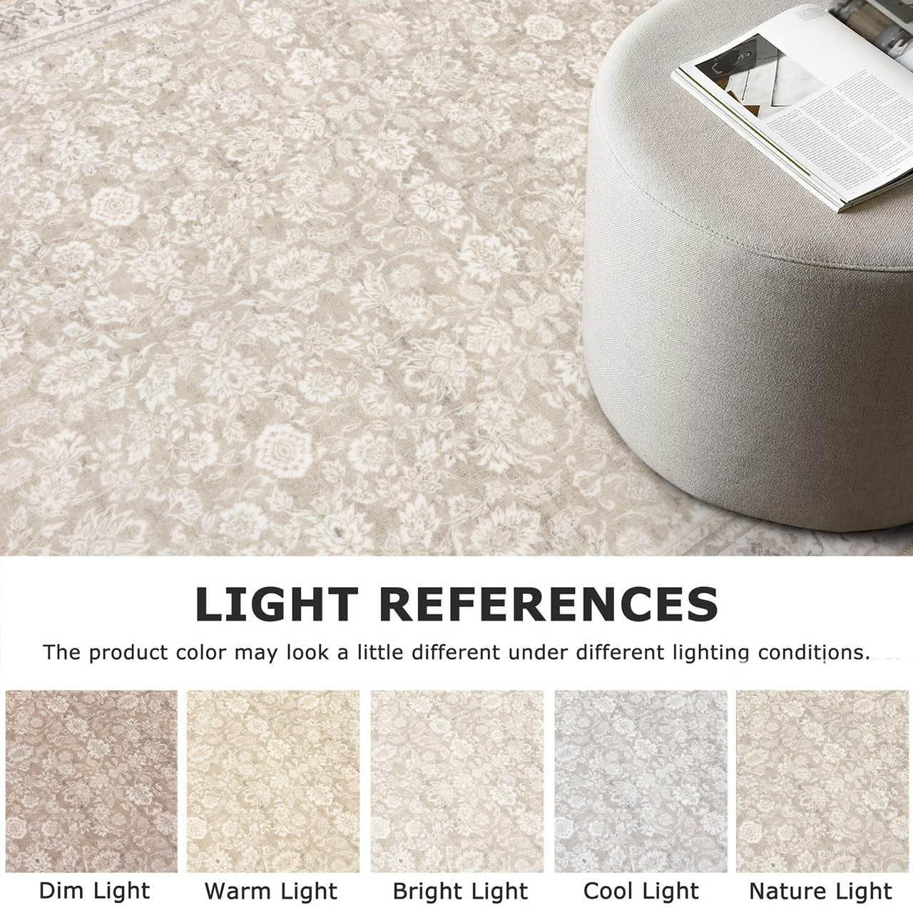 3′ round Rug Washable Rug for Entryway, Cream Beige Yellow White Grey Soft Non-S
