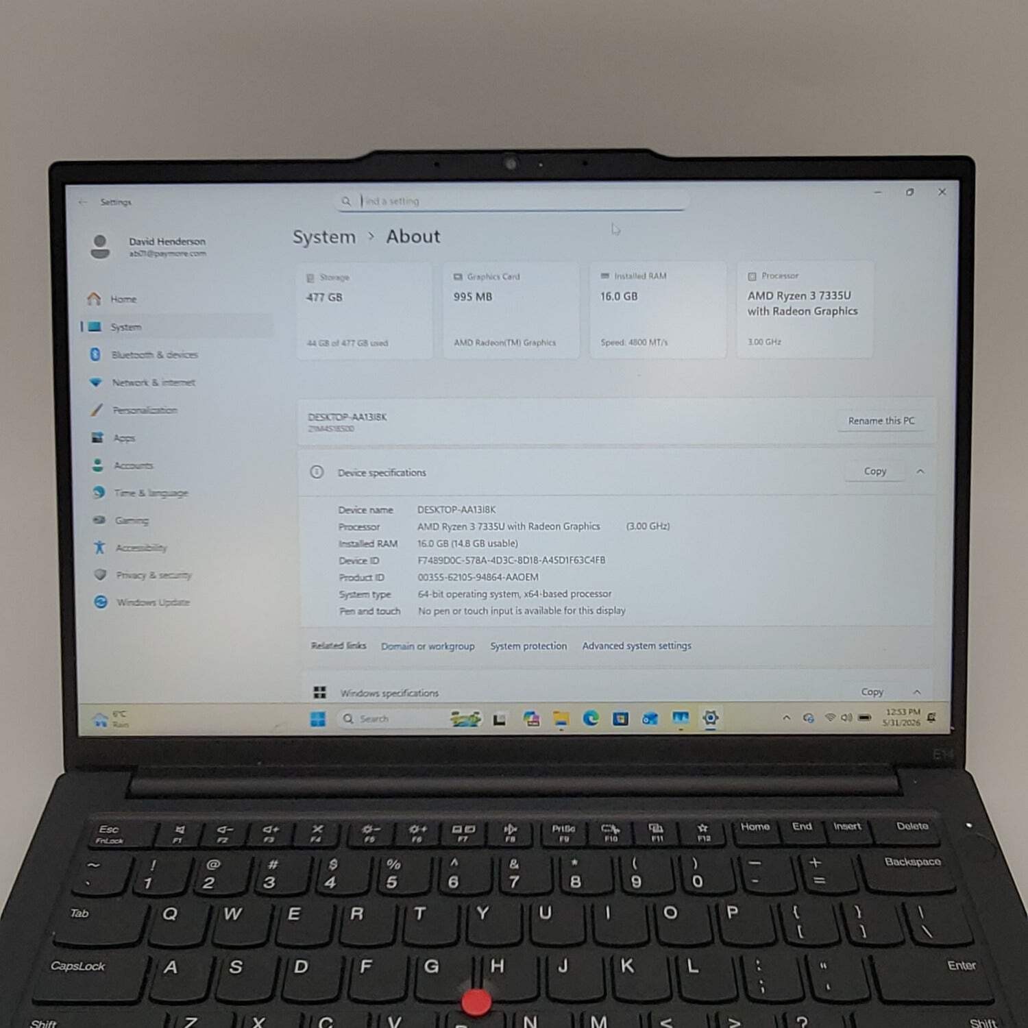Lenovo ThinkPad E14 Gen 6 21M3 15.6″ Ryzen 3 7335U 2.9GHz 32GB RAM 1TB SSD 32GB