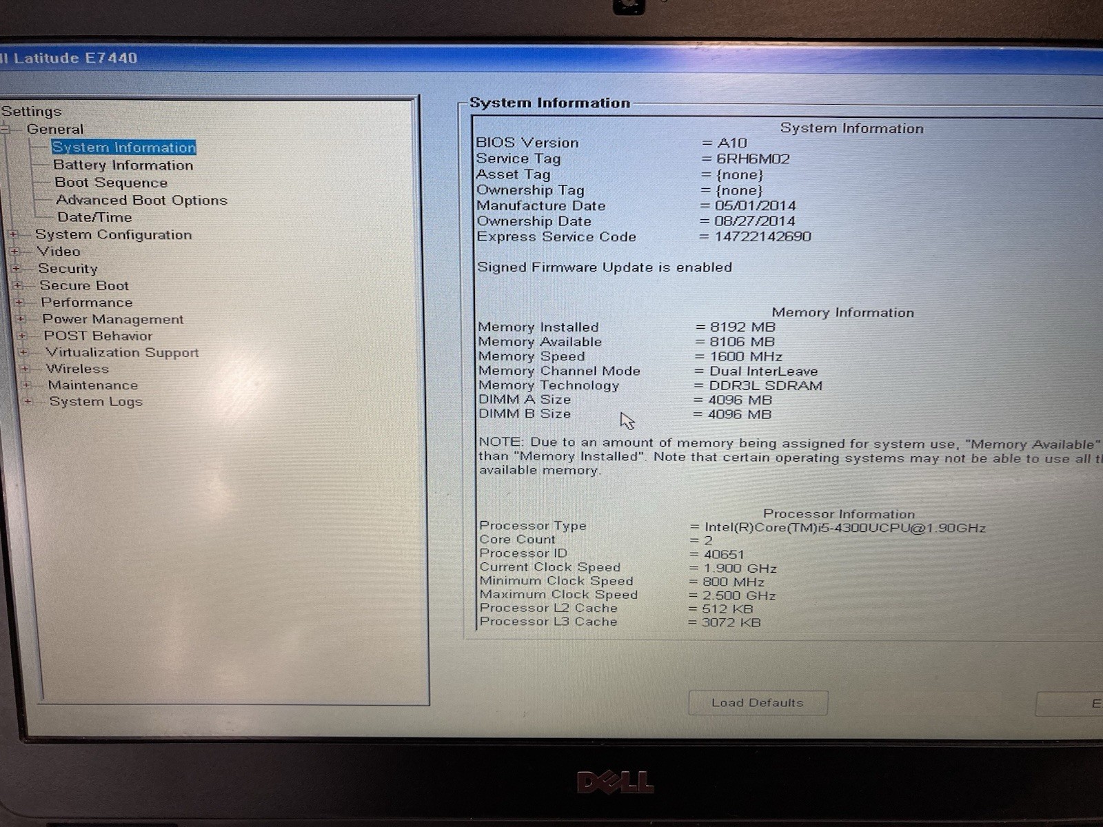 Dell Latitude E7440 | i5-4300U 1.9GHz 8GB RAM No HDD | Boot to BIOS *NO BATTERY