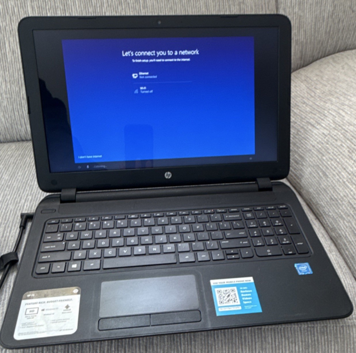HP Notebook Laptop Intel Celeron Windows 10 Black Built-in Webcam Power Adapter
