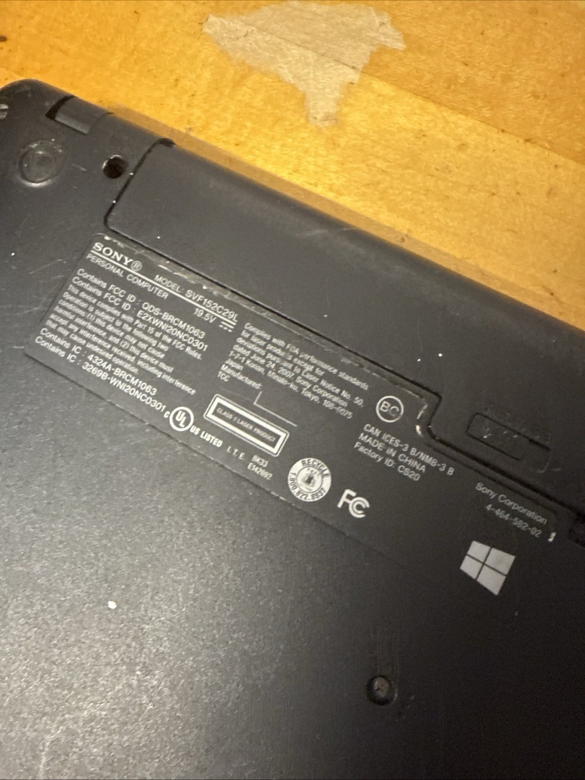 Sony VAIO Model SCF152C29L Laptop – Untested – See Pictures