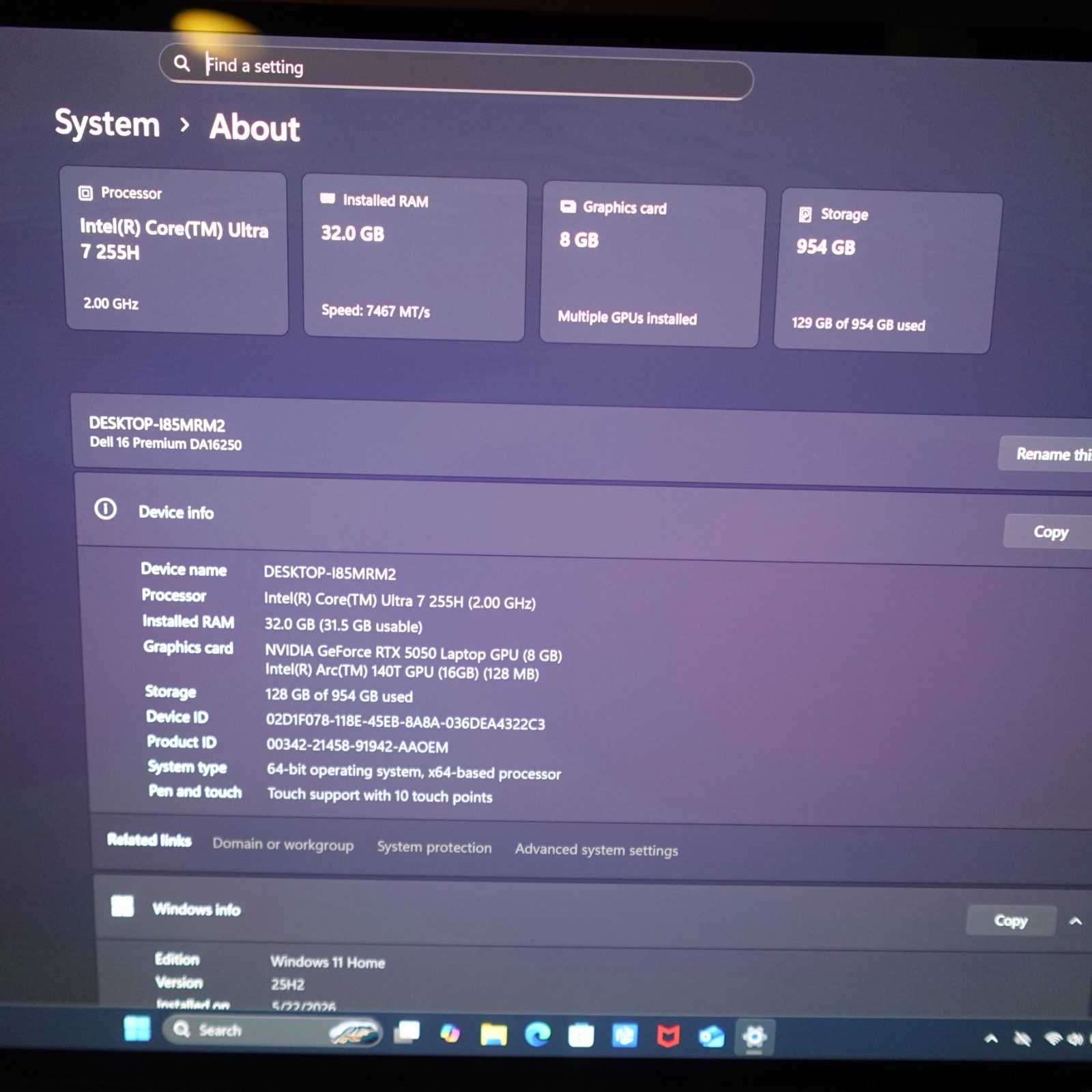 Dell 16 (XPS 16) Premium, 4K OLED Touch, Ultra 7 255H 32GB 1TB RTX 5050
