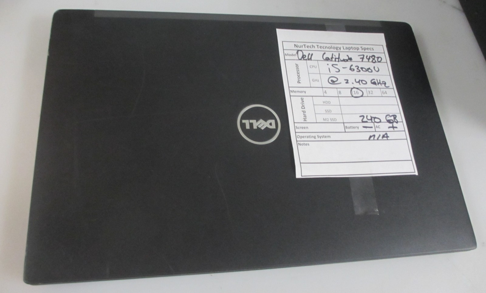 Dell Latitude 7480 i5-6300U 2.4GHz 16GB 240GB M2SSD NO BTRY/OS Laptop + AC