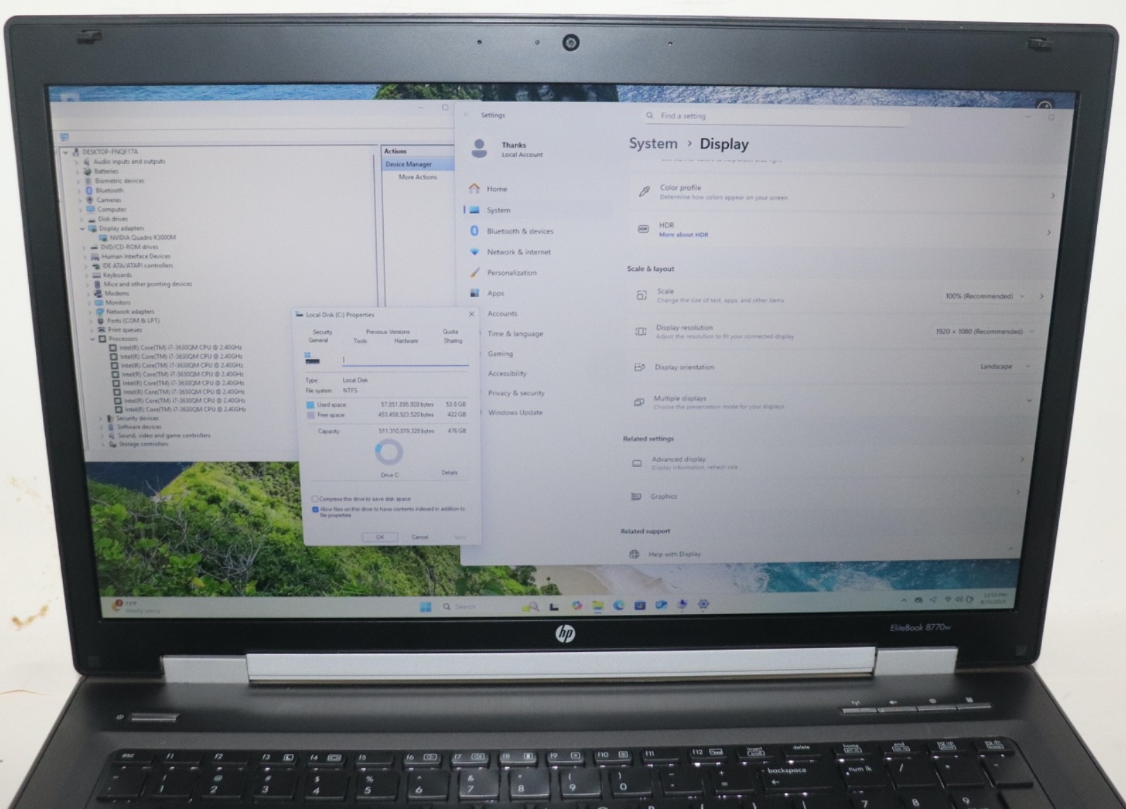 HP EliteBook 8770w|Intel Core i7@2.40 GHz|24GB RAM|512GB SSD|Win11Pro|Bluetooth